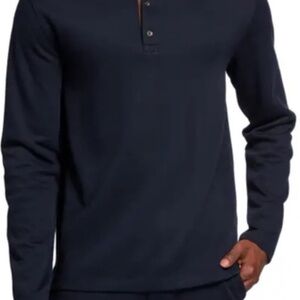 Vince Navy Blue Long Sleeve Henley with Suede Elbow Patches Size XL